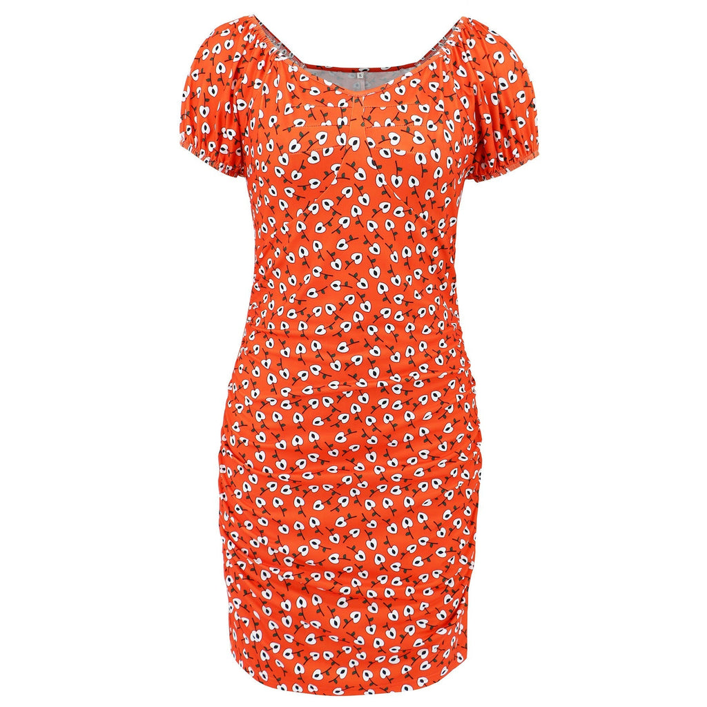 Damen Mini-Kleid mit Blumenmuster und Puffärmeln, Größe