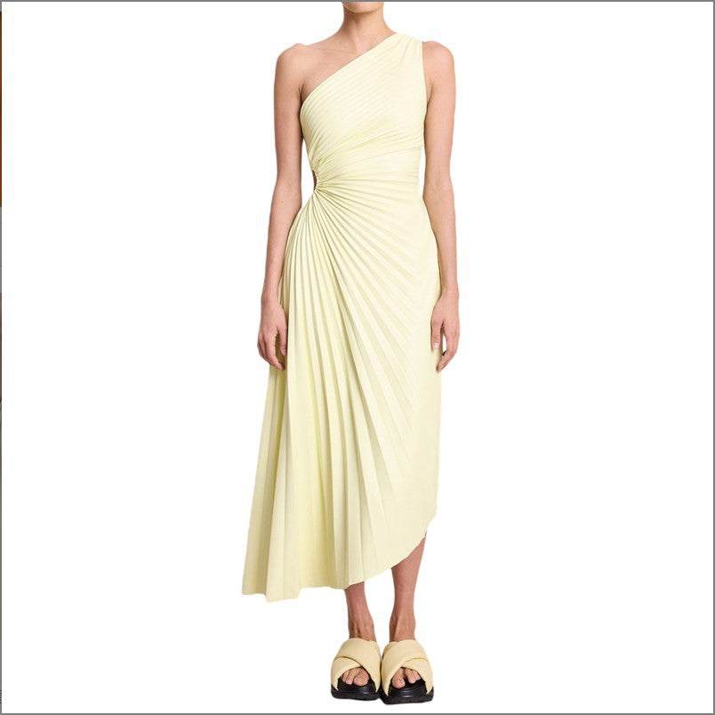 Valenzora | One-Shoulder-Plisseekleid in Midilänge