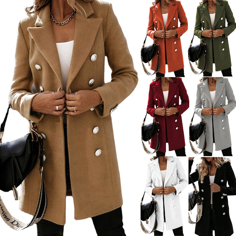 Women's transitional jacket with double button placket and elegant collar, size