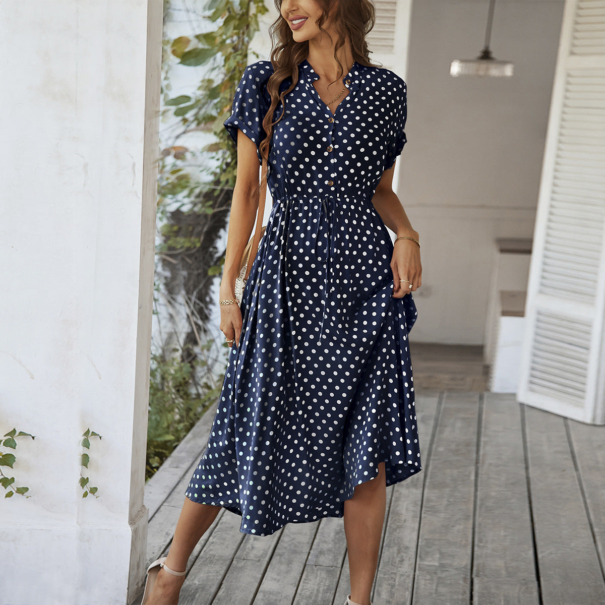 Damen Polka-Dot Midikleid, Größe