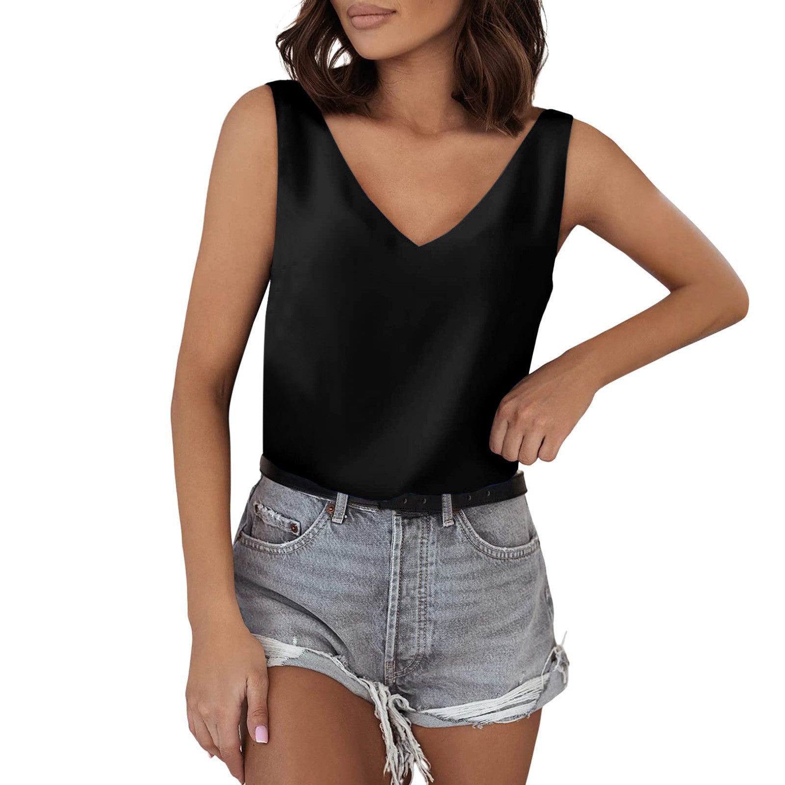 Women's sleeveless V-neck top made of high-quality material, size
