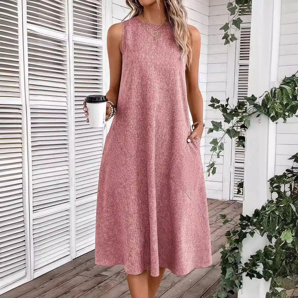 Damen Midi-Freizeitkleid mit tiefem Ausschnitt und praktischen Taschen, Größe S