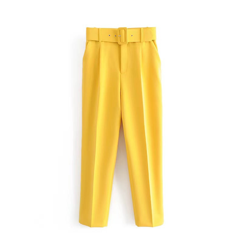 Women's wide-leg high-waisted trousers with a stylish belt, size