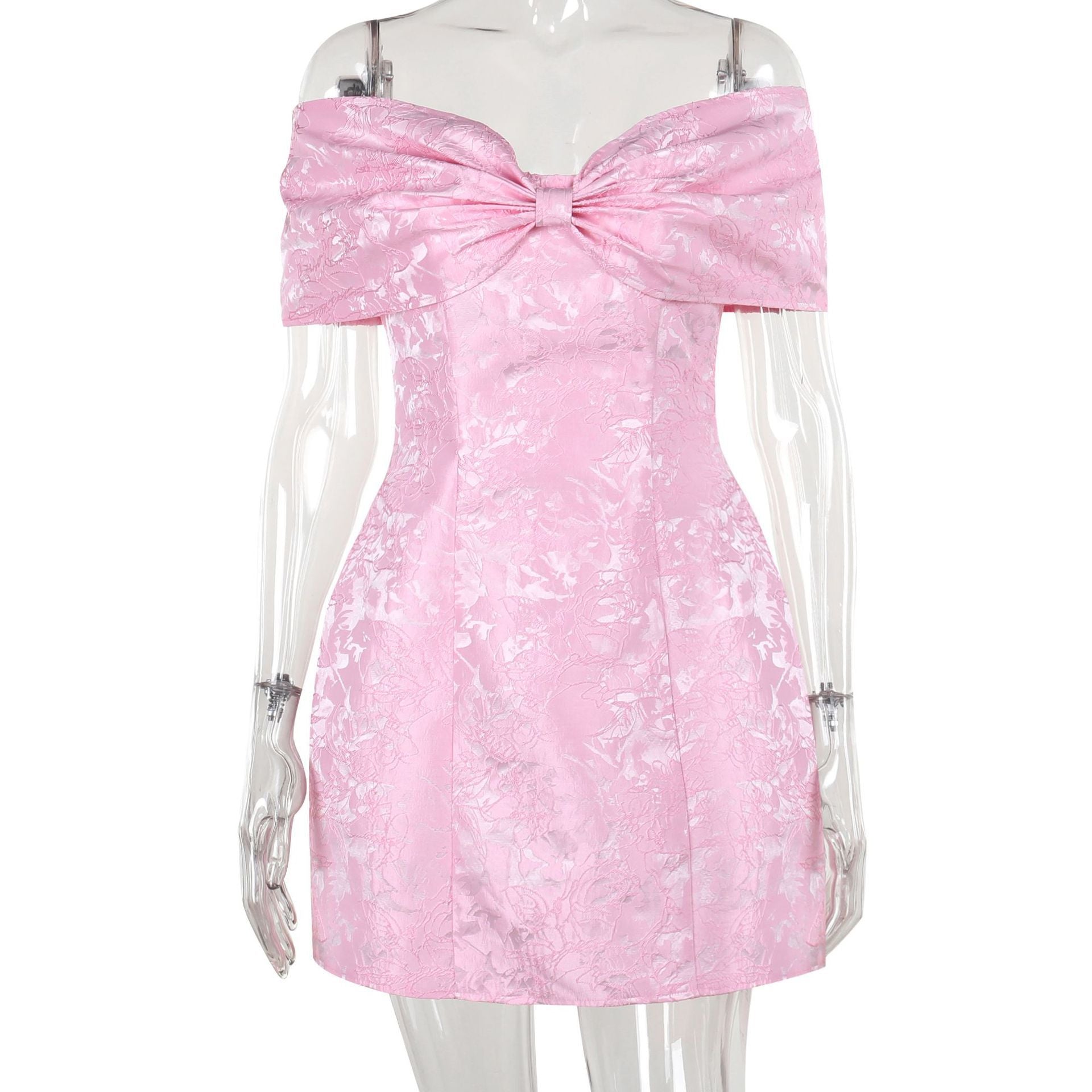 Damen-Cocktailkleid schulterfrei mit elegantem Blumenmuster und aufwendiger Rüschenverzierung, Größe S