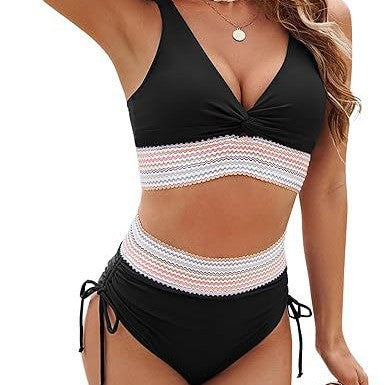 Damen-Bikini-Set mit modischem Wickel-Oberteil und High-Waist-Hose, Größe [size]