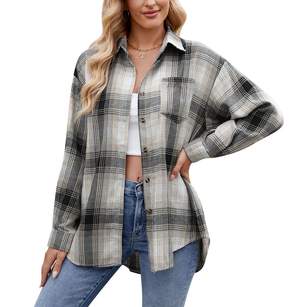 Damen karierte Oversized Hemdbluse Valenzora