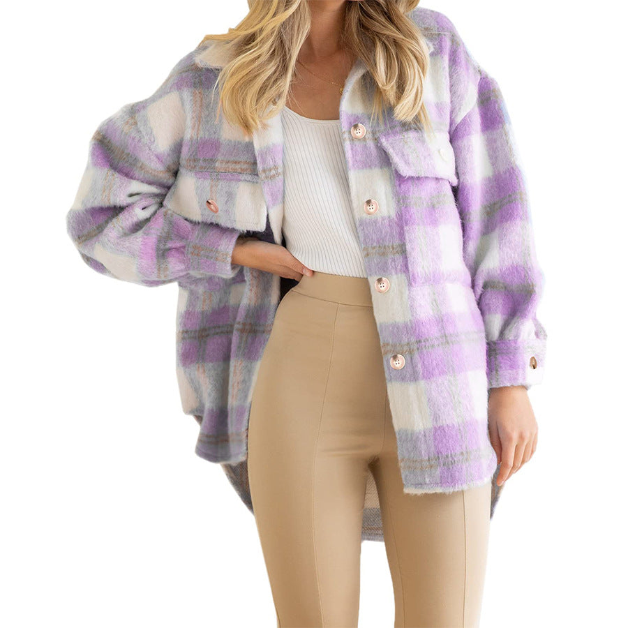 Women's Checked Flannel Jacket with Oversized Cut, Size