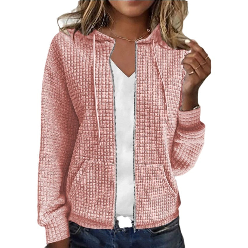 Women's casual and structured hooded jacket with zipper, size