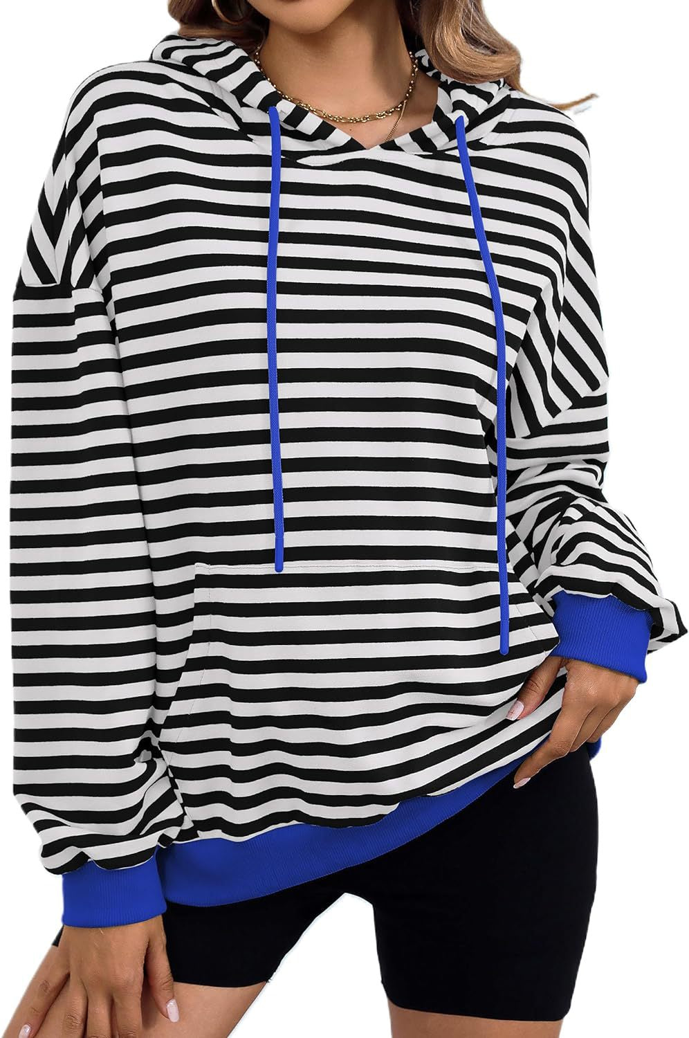 Gestreifter Kapuzenpullover für Damen mit stylischer Kängurutasche, Größe S