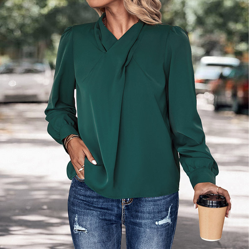 Women's blouse with casual elegance and decorative pleats, size