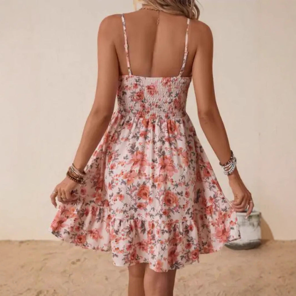 Women's floral dress with elasticated top and gathered skirt, size
