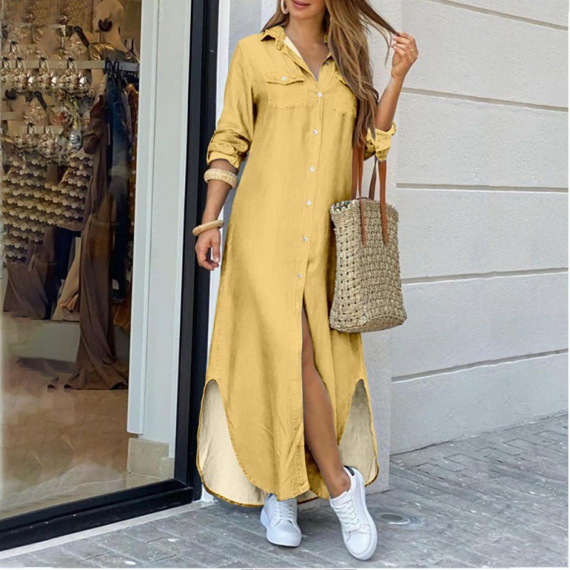 Ladies' shirt dress with elegant slit and practical pockets Drune