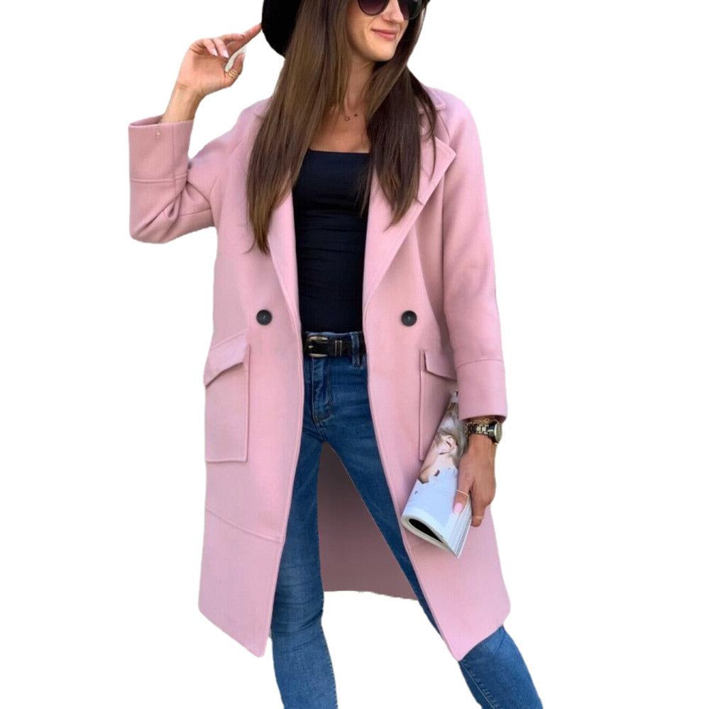 Women's elegant trench coat with double button placket and practical pockets, size