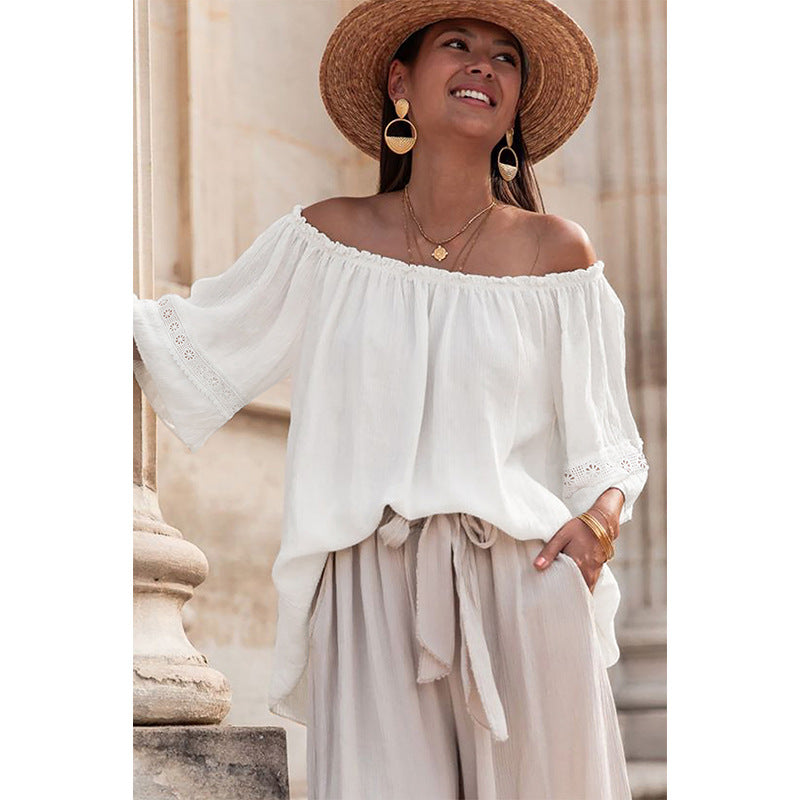 Damen-Off-Shoulder-Bluse mit Stickerei, Größe