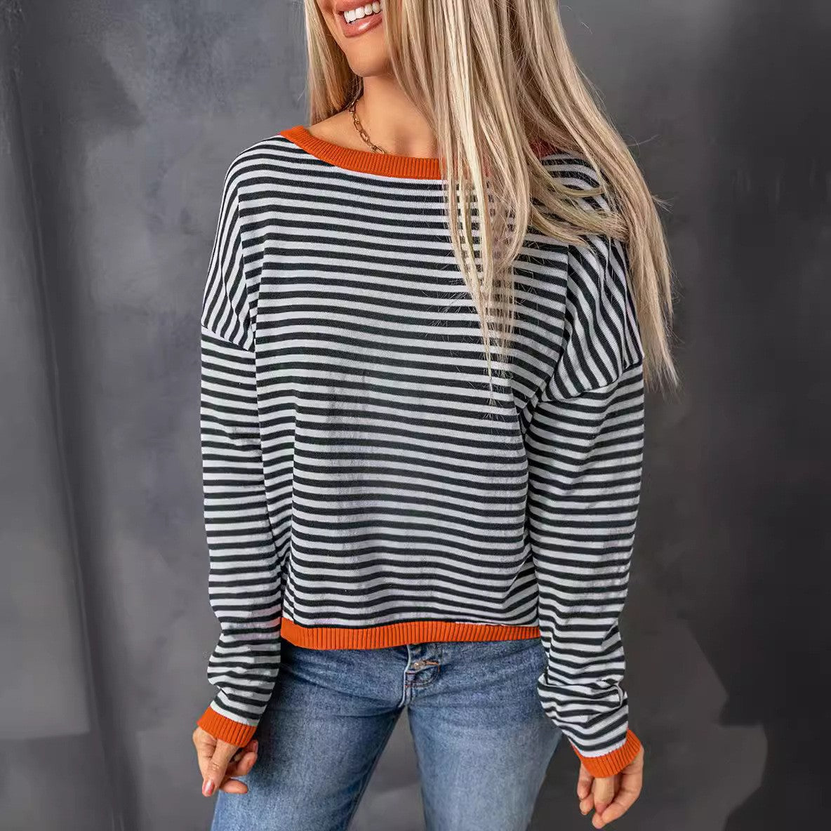 Women's casual striped sweater, size
