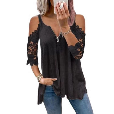 Women's top with cut-out sleeves and zipper, size