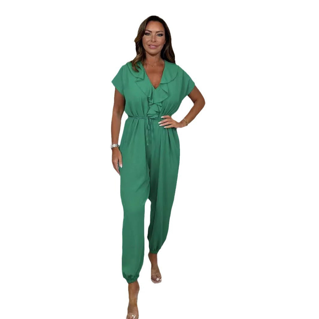 Women's elegant jumpsuit with a tailored cut and wide leg, size
