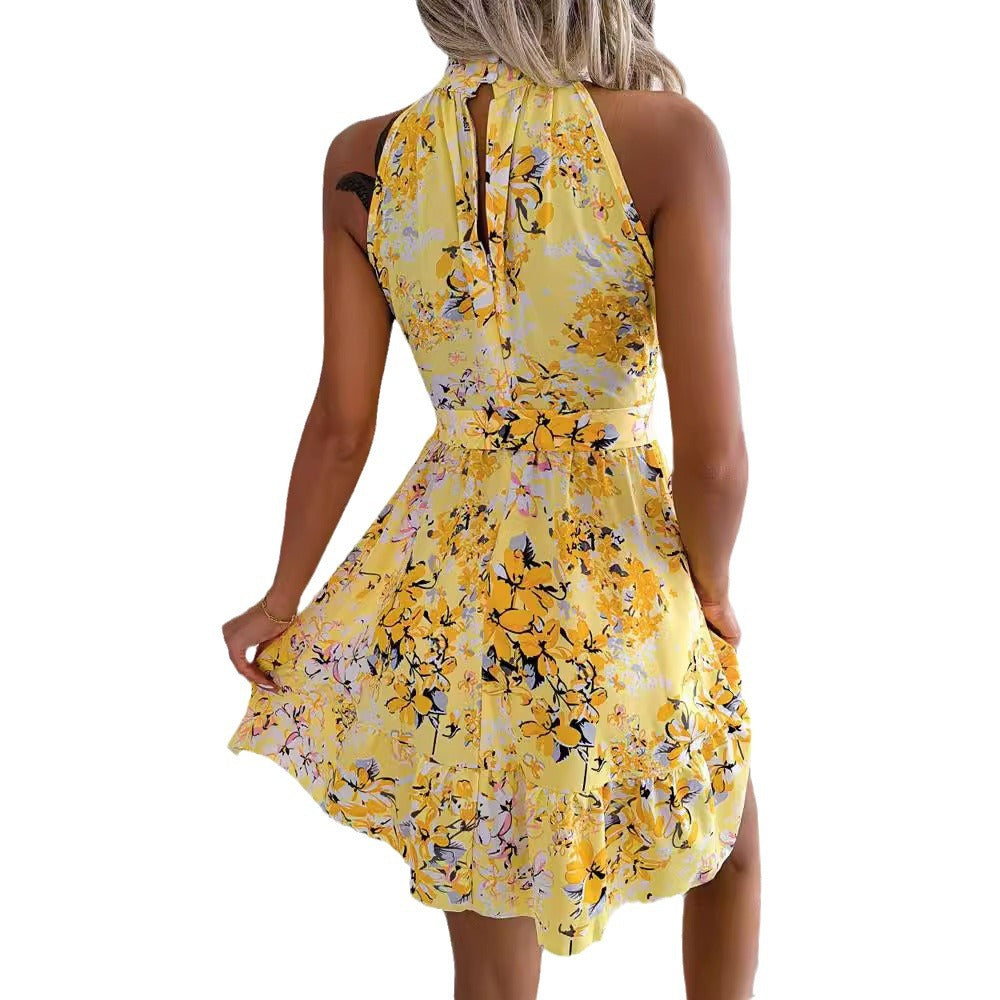 Damen-Sommer-Minikleid mit elegantem Ausschnitt und floralen Details, Größe