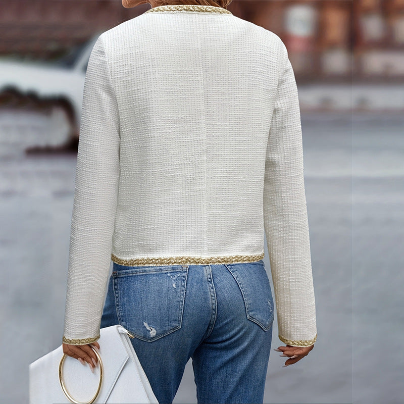 Women's elegant short jacket with classic button details, size