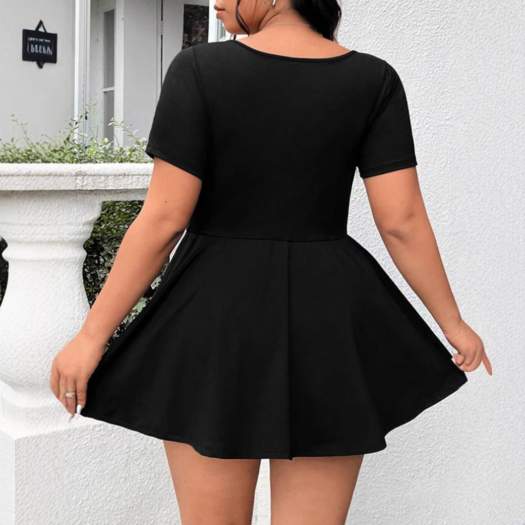 Women's A-line Dress with Round Neckline Drune