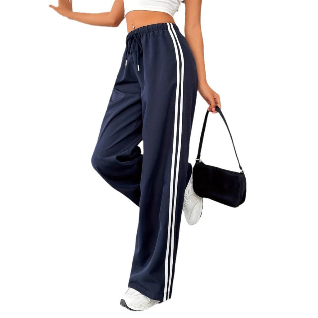 Damen-Freizeithose mit hoher Taille und sportlichen Streifen, Größe