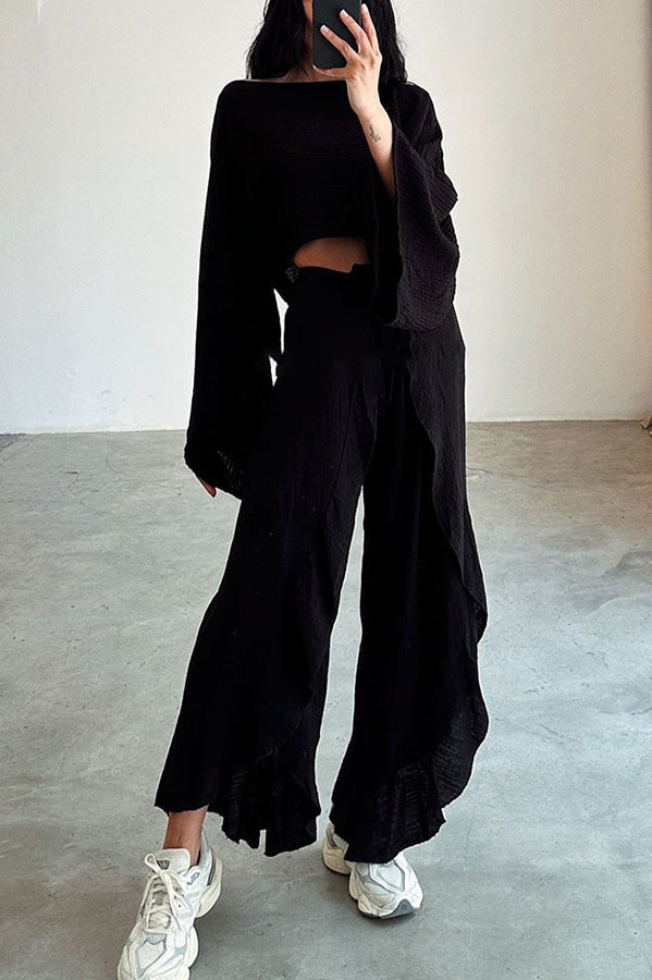 Damen-Freizeit-Zweiteiler mit Oversize-Oberteil und weiter Hose, Größe