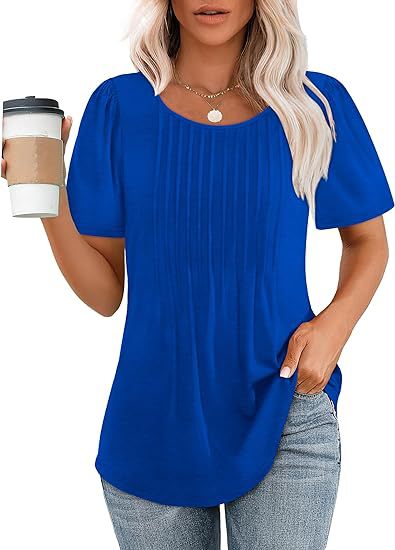 Women's summer T-shirt with pleated design, size
