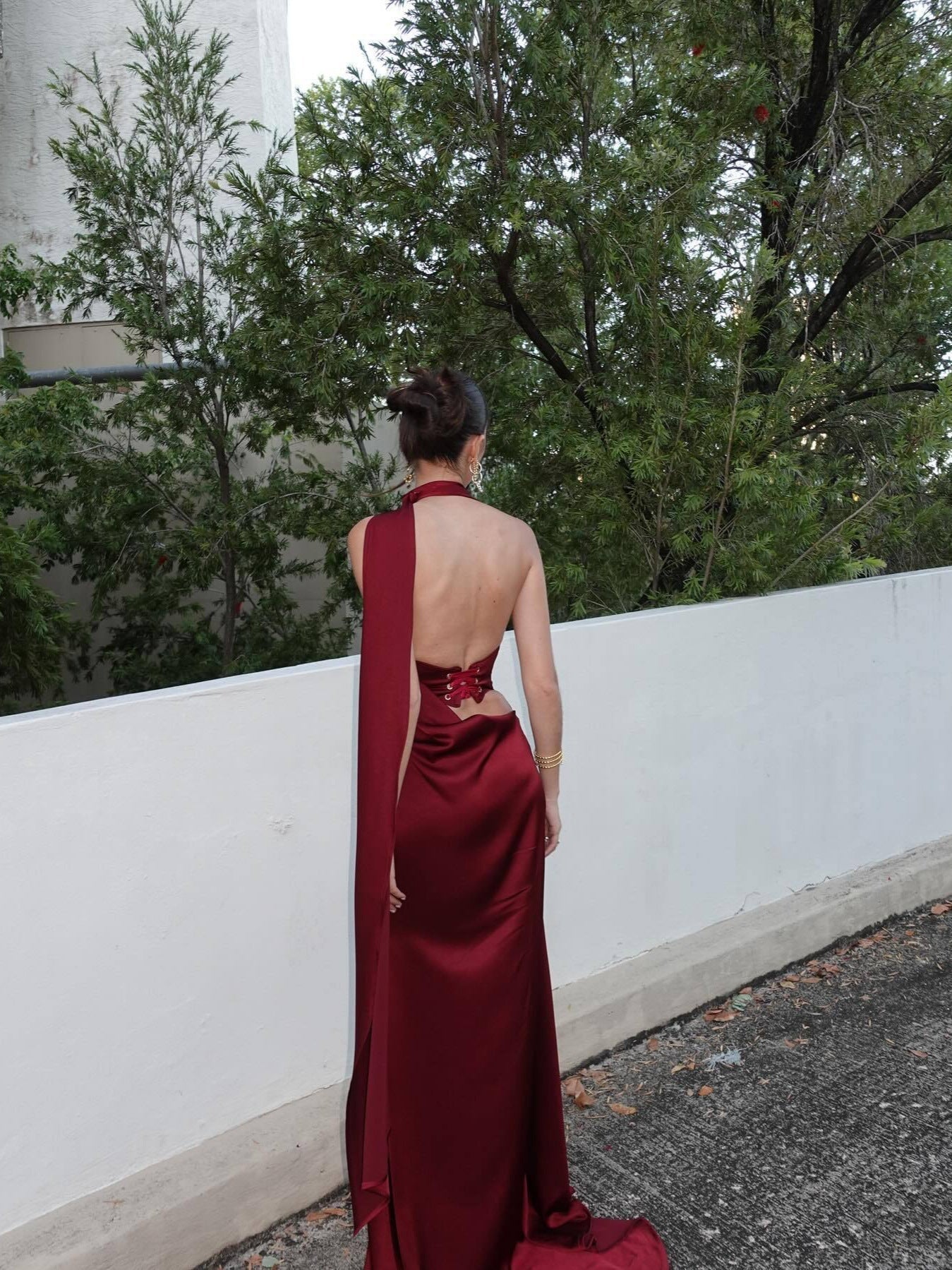 Valenzora | Open Back Satin Halter Dress