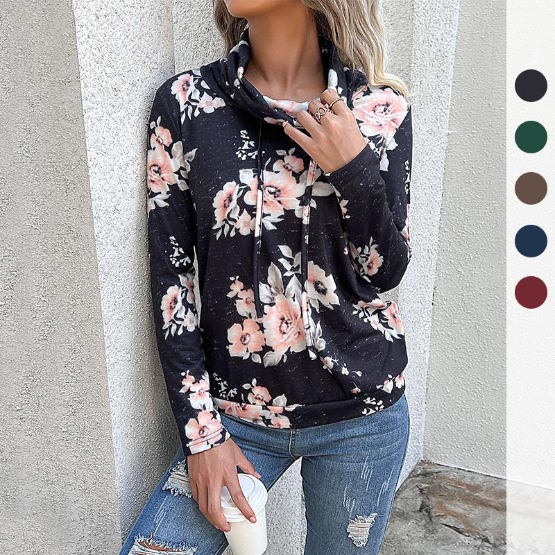Damenbluse mit Blumendesign und moderner Hoodie-Ausschnitt, Größe
