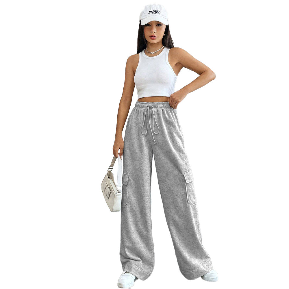 Damen-Cargohose mit weitem Bein und Gummibund, Größe