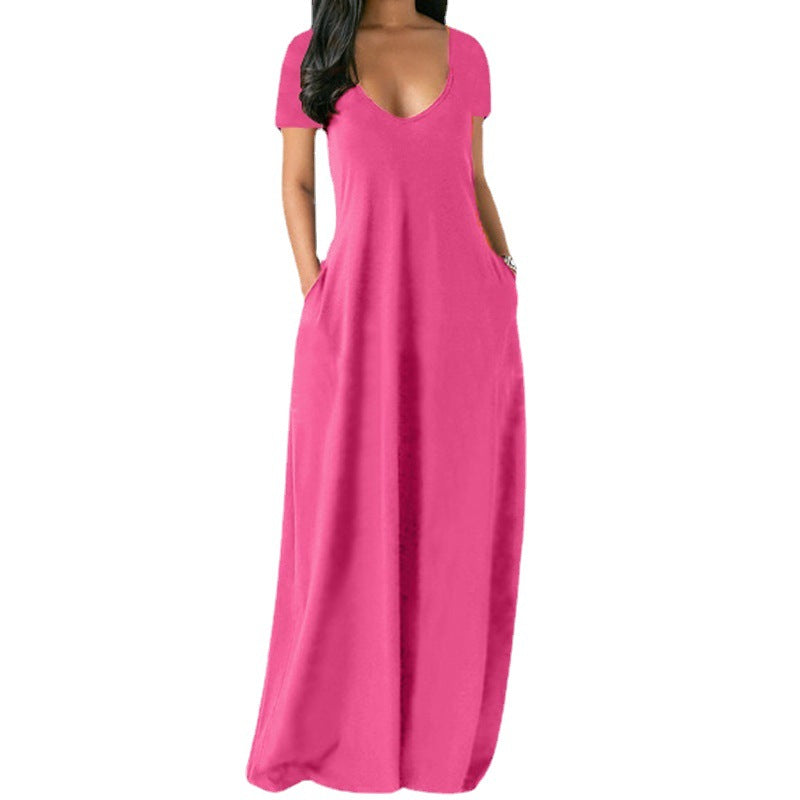 Valenzora | U-neck short sleeve loose fit maxi dress