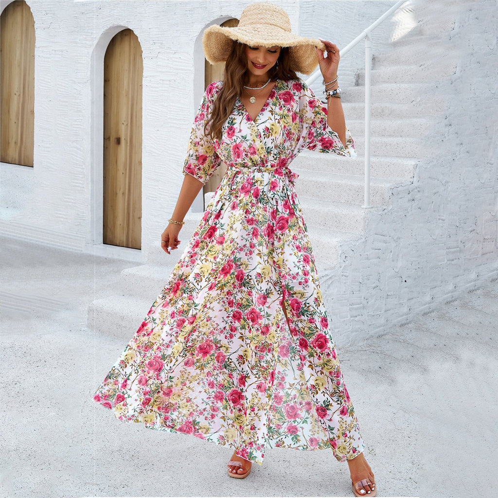 Valenzora | Elegant Printed Waist-Flattering Dress