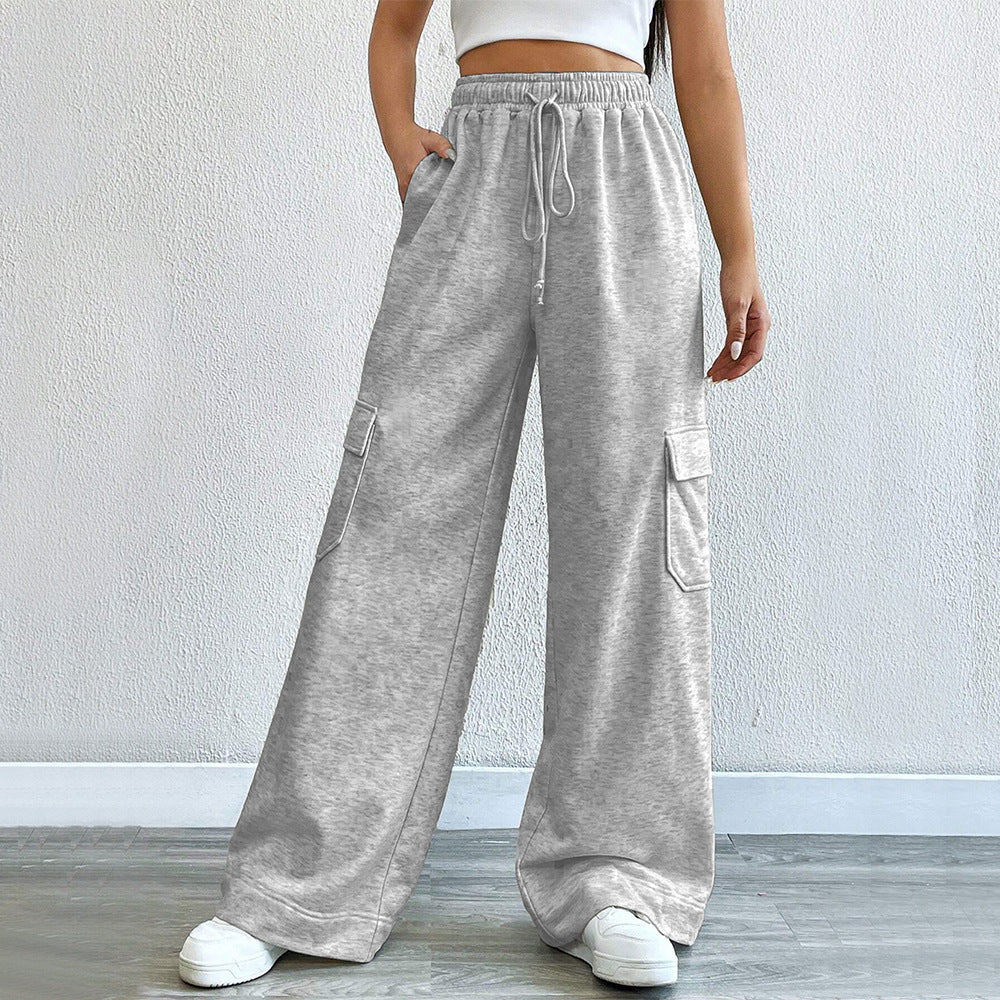Damen-Cargohose mit weitem Bein und Gummibund, Größe