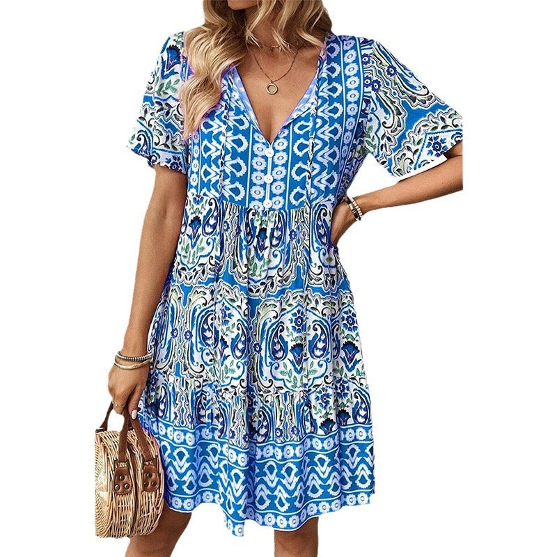 Damen Freizeitkleid mit verspieltem Blumendesign und leichter A-Linie Drune