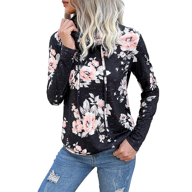 Damenbluse mit Blumendesign und moderner Hoodie-Ausschnitt, Größe