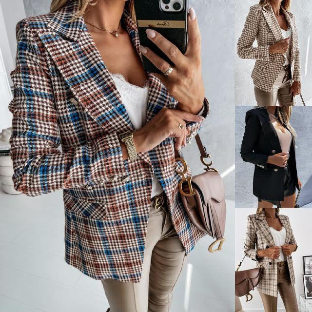 Women's stylish blazer jacket with double button placket and elegant silver details, size [size missing]