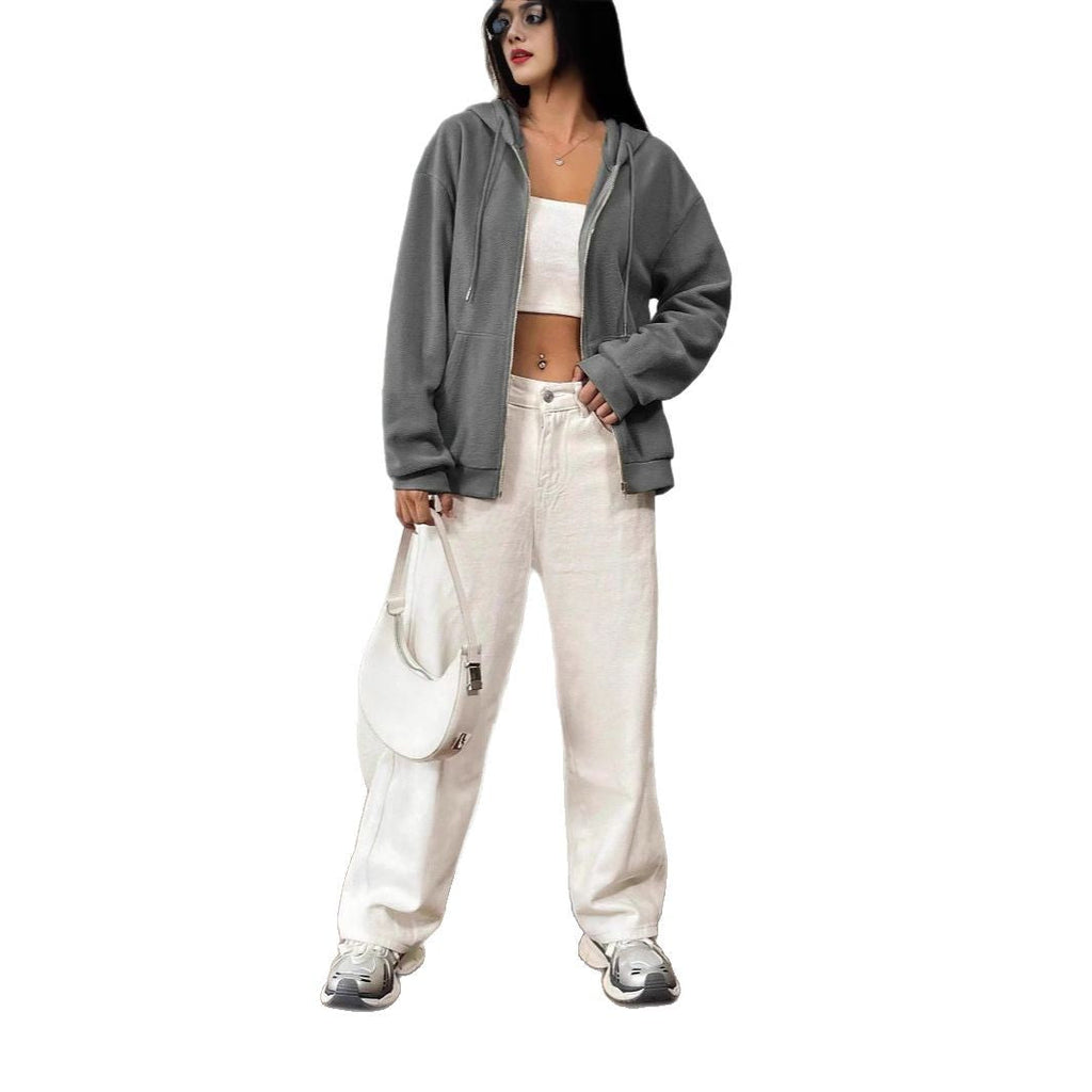 Damen-Fleecejacke mit Kapuze und Reißverschluss, Größe