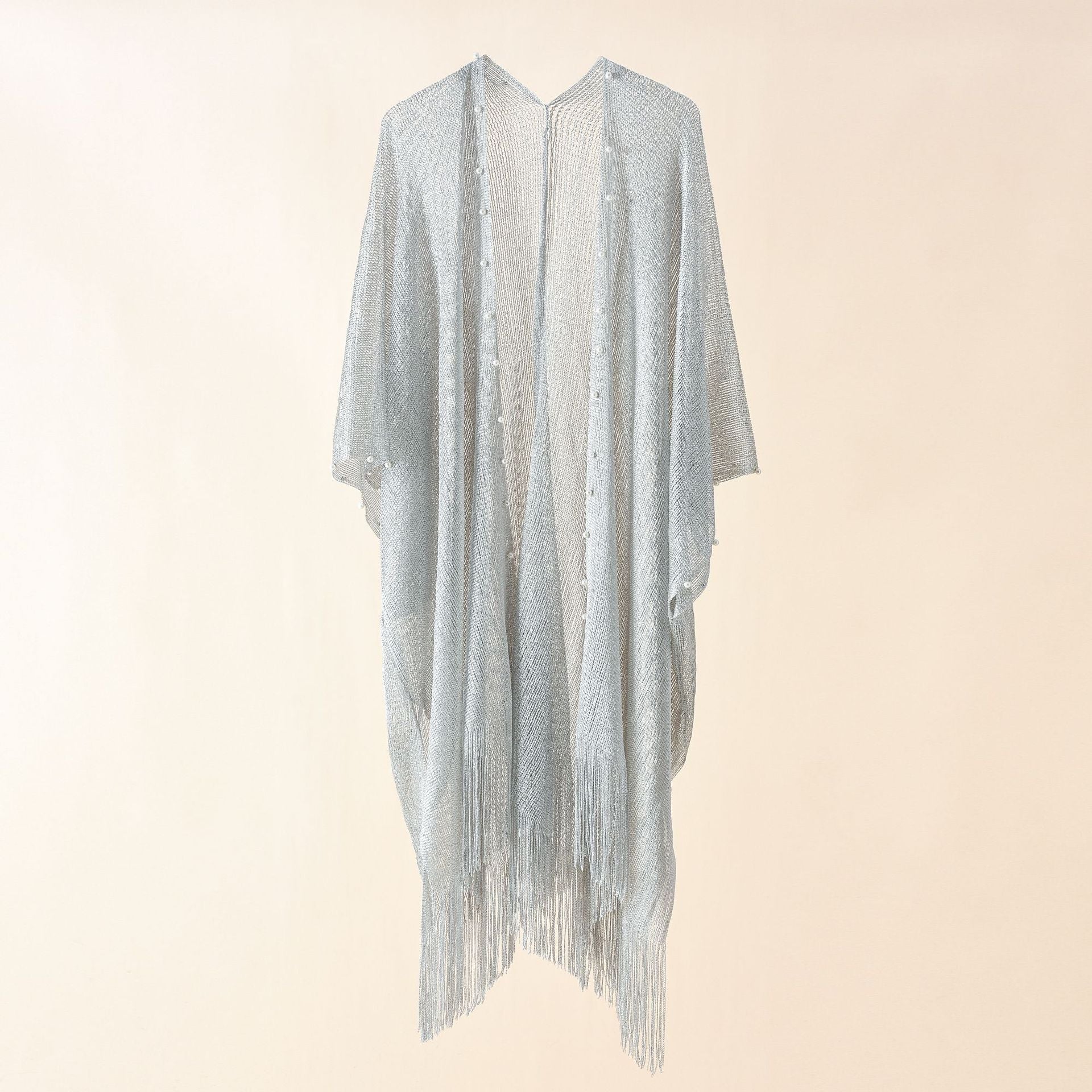 Women's transparent kaftan with fringed edges and elegant design, size Valenzora