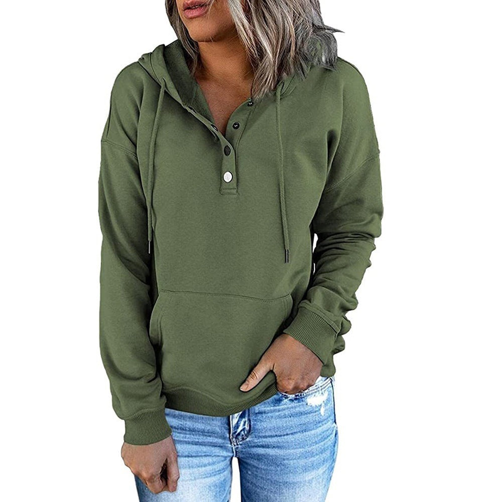 Damen-Kapuzenpullover mit Knopfleiste und lässiger Passform, Größe