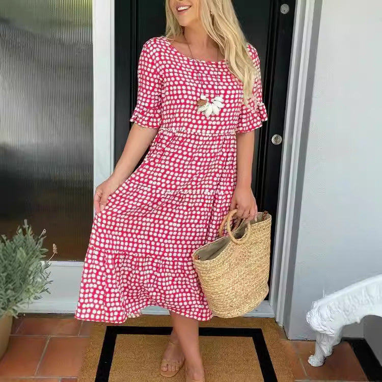 Valenzora | Sommerliches Rundhals-Kurzarmkleid mit Druck