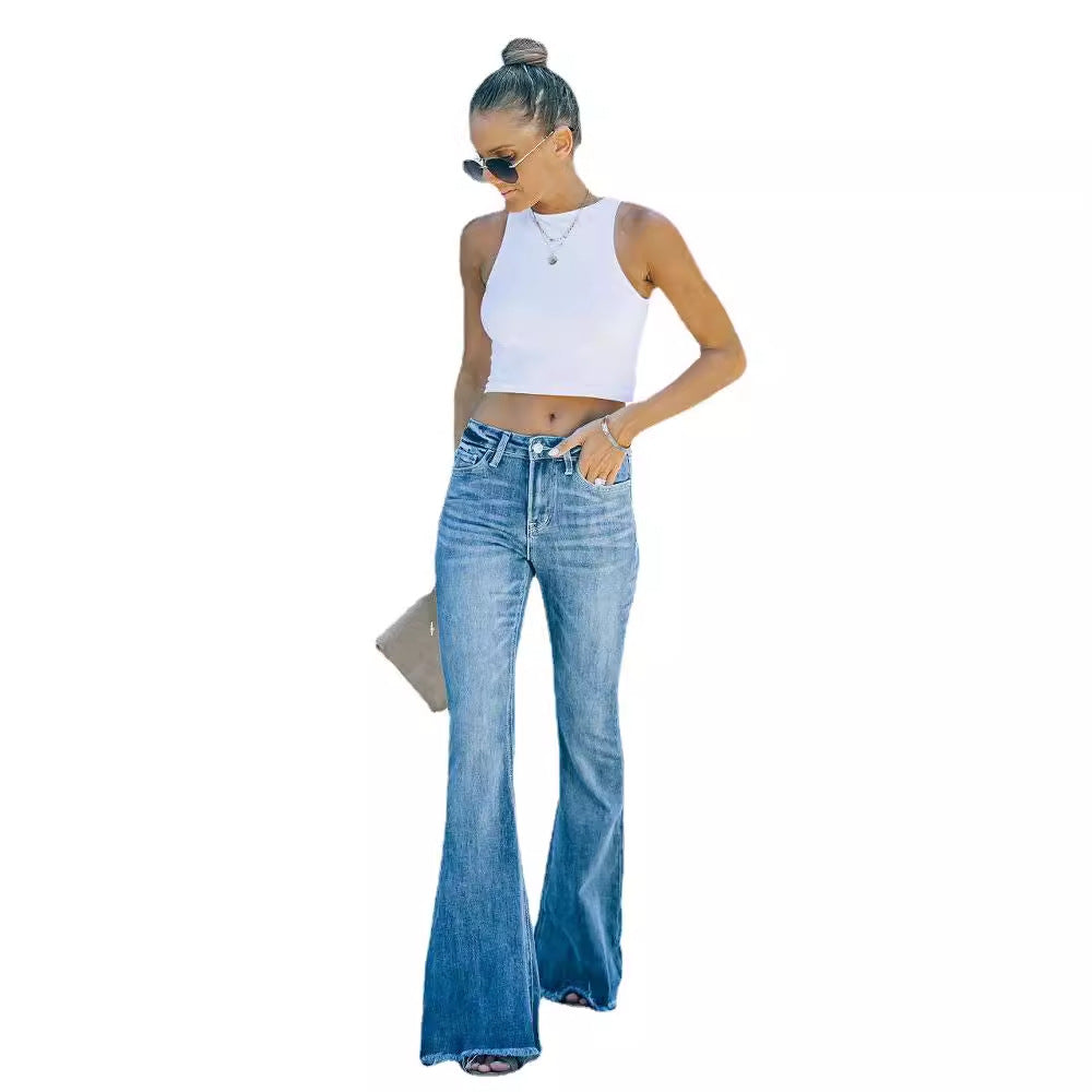 Damen-Schlagjeans mit Relaxed Fit und hohem Bund, Größe [Größe fehlt]