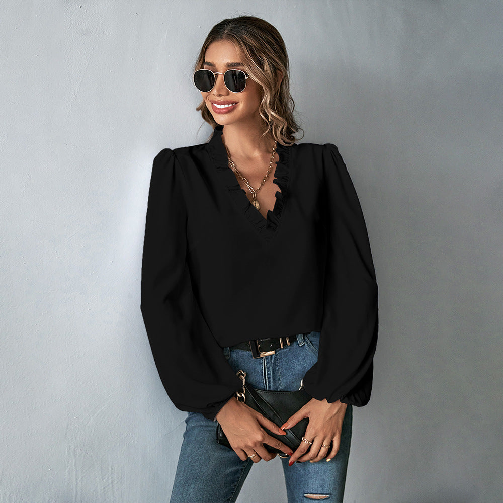 Damenbluse mit voluminösen Ärmeln und eleganter Rüschenverzierung, Größe S