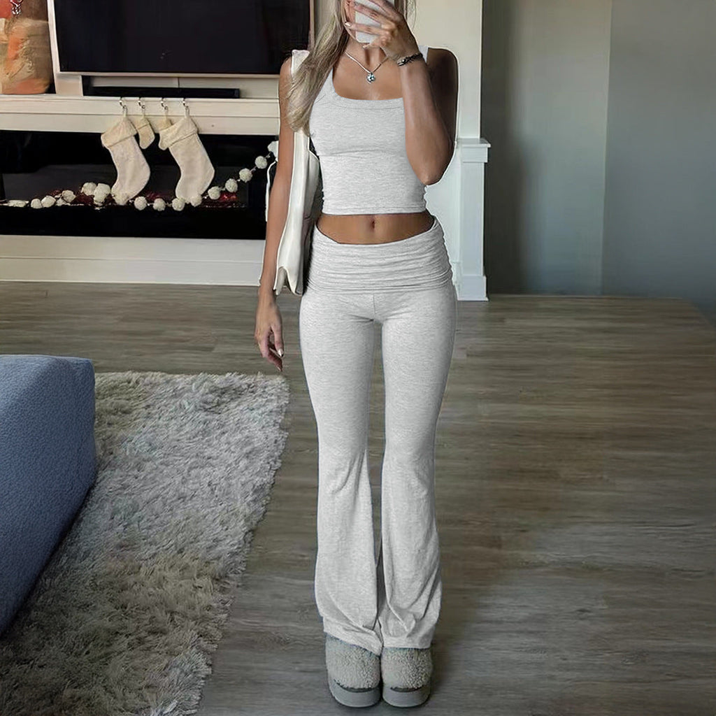 Damen-Set aus bauchfreiem Top und Schlaghose, Größe