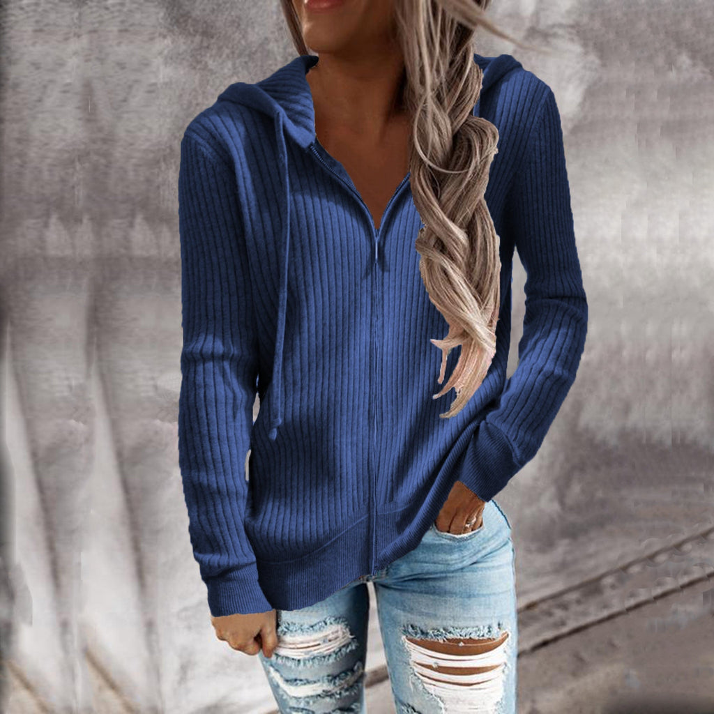 Damen-Kapuzenjacke mit Rippenstruktur und praktischen Taschen, Größe
