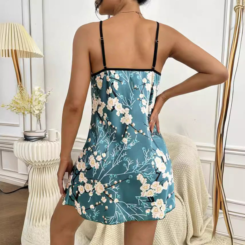 Damen-Nachthemd mit Blumendesign und verstellbaren Spaghettiträgern, Größe