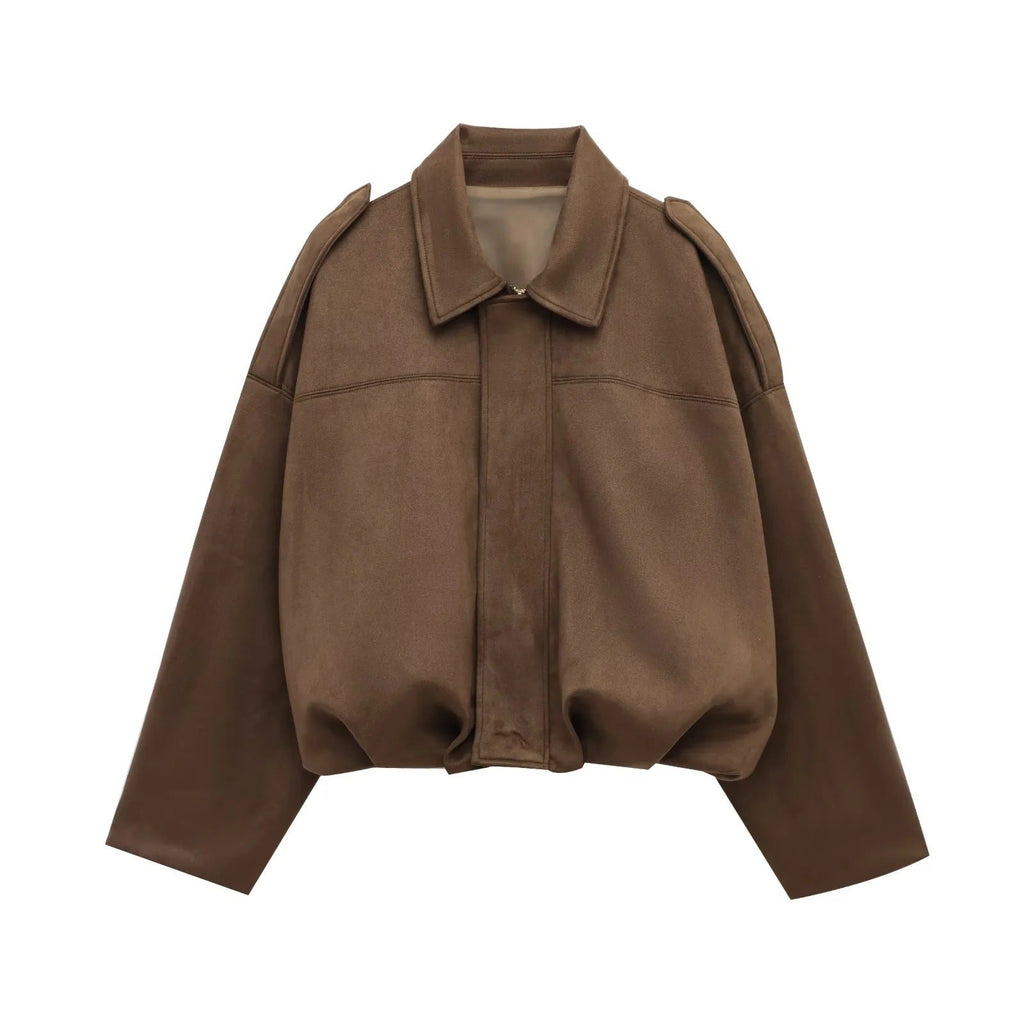 Women's casual bomber jacket with three-dimensional effect and high collar, size S