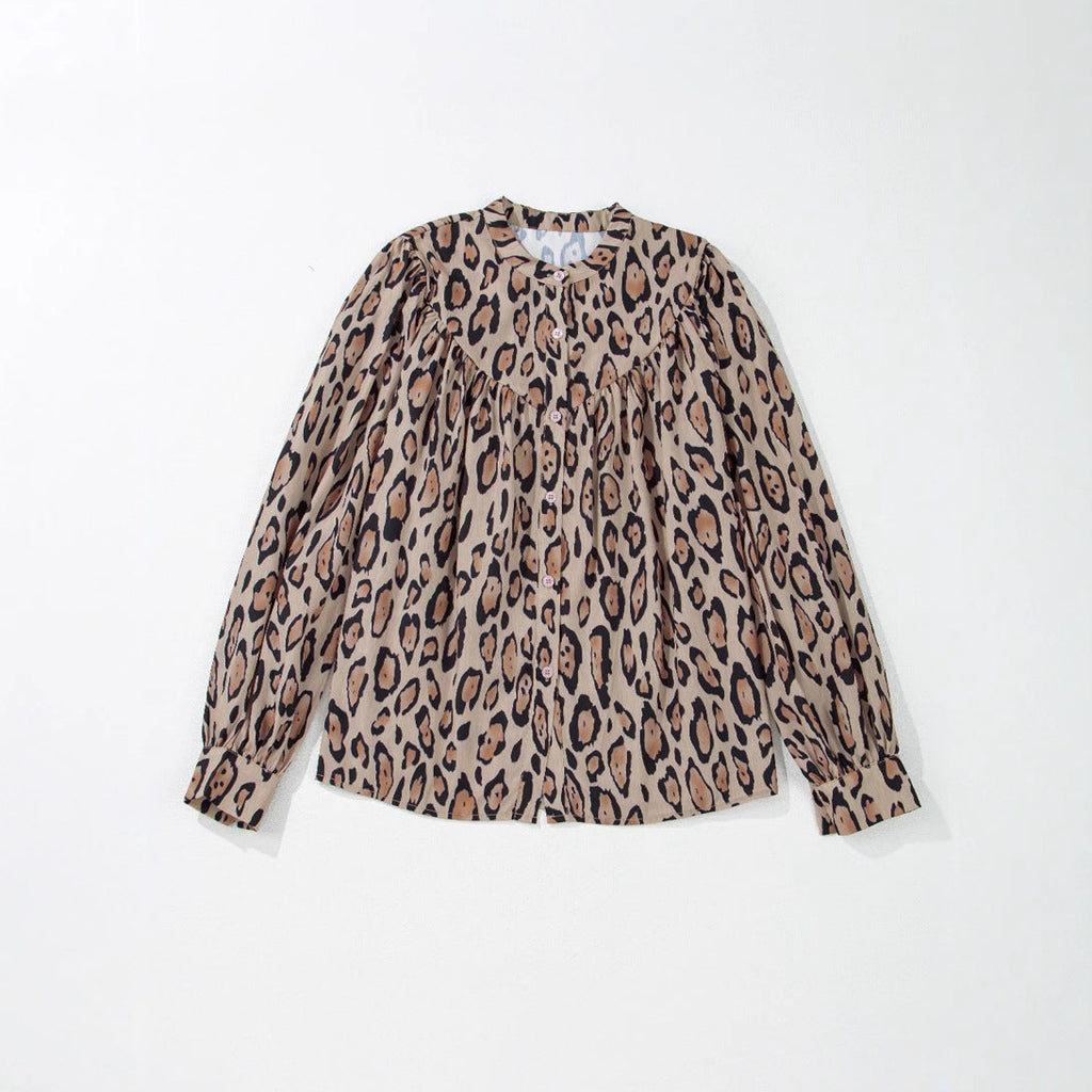 Damenbluse mit voluminösen Ärmeln und luxuriösem Leopardenmuster, Größe S