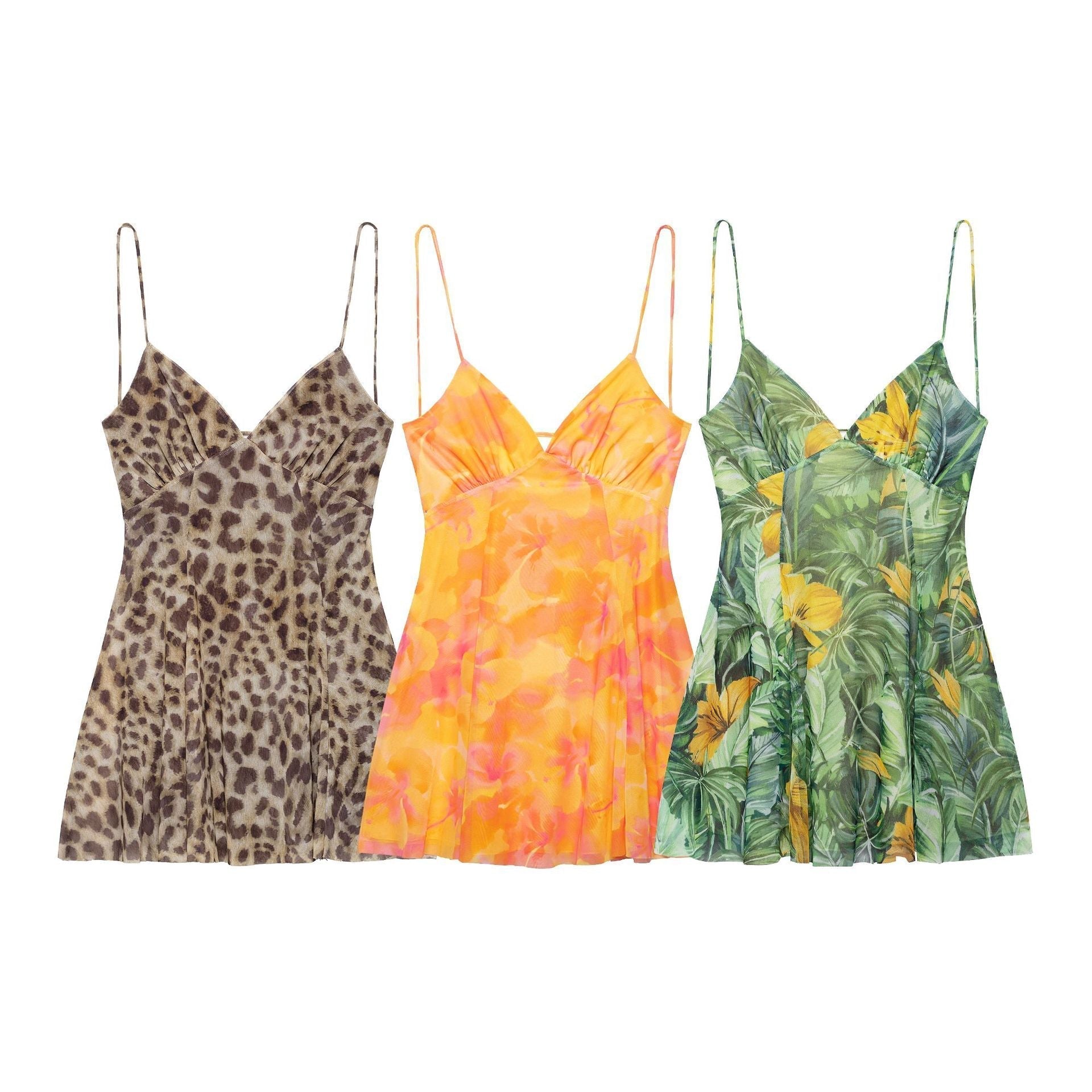 Women's mini dress with floral pattern and delicate spaghetti straps, size