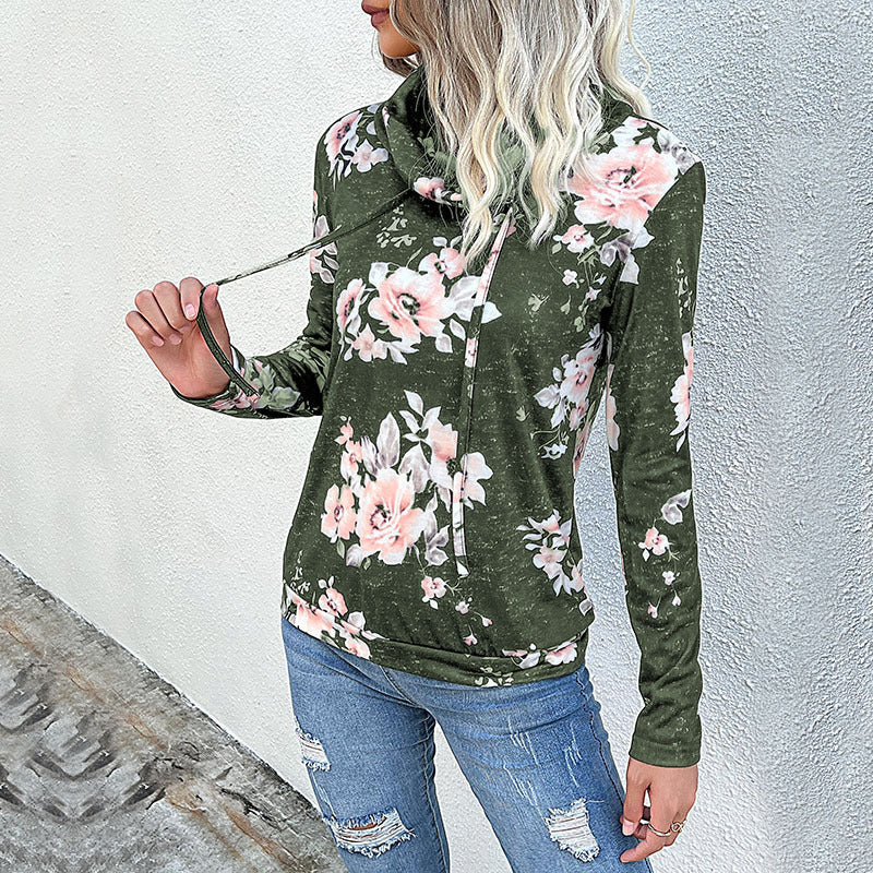 Damenbluse mit Blumendesign und moderner Hoodie-Ausschnitt, Größe