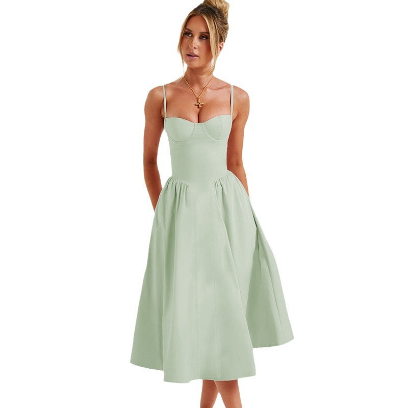 Women's midi dress with elegant bustier top and flowing skirt, size Valenzora